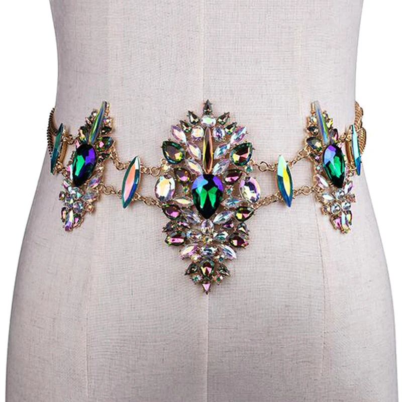 

Hot sell women metal chain crystal belts bikini sexy low waist body chain alloy belt elaticity female waist accessories