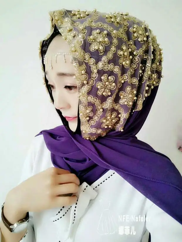 

Arabian fashion women beaded chiffon shawls Islamic wedding hijabs