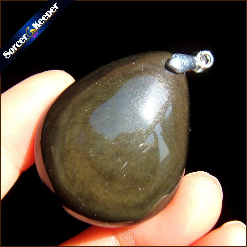 

Men's Natural Stone Obsidian Water Drop Pendant Chakra Healing Reiki Beads Women Crystal Necklace Jewelry Free Pouch QS936
