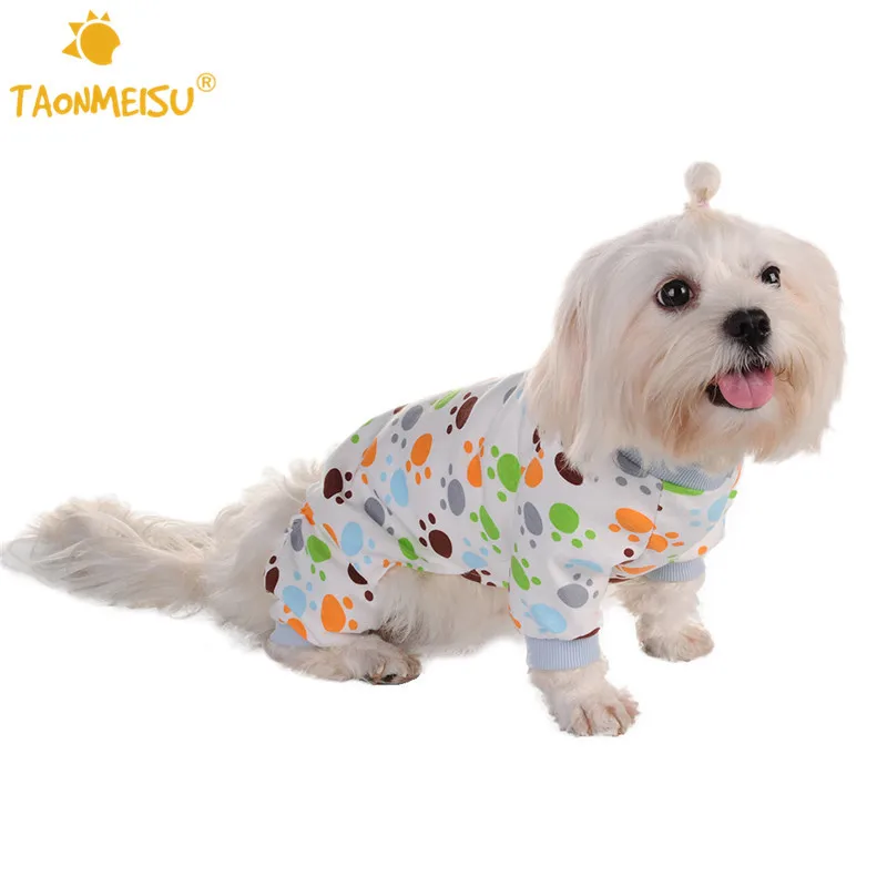 

Dog Pajamas Cute Feet Printing Romper Soft Cozy Pets Puppy Cat Sleeping Wear Clothes Jumpsuit 1pcs