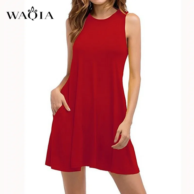 WAQIA 2019 Summer Dress Women Plus Szie 5XL Sleeveless Boho Style Short Beach Sundress Casual Shift Dresses Vestidos | Женская одежда