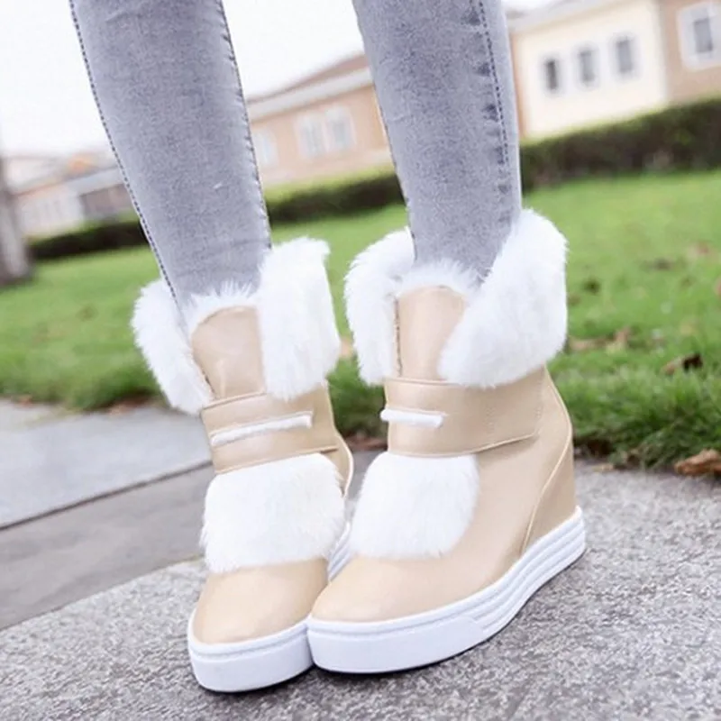Najtaniej 2017 wysokiej jakości kobieta połowy łydki śnieg buty wysokość zwiększenie buty kobieta zimowe okrągły nosek Slip On buty zimowe