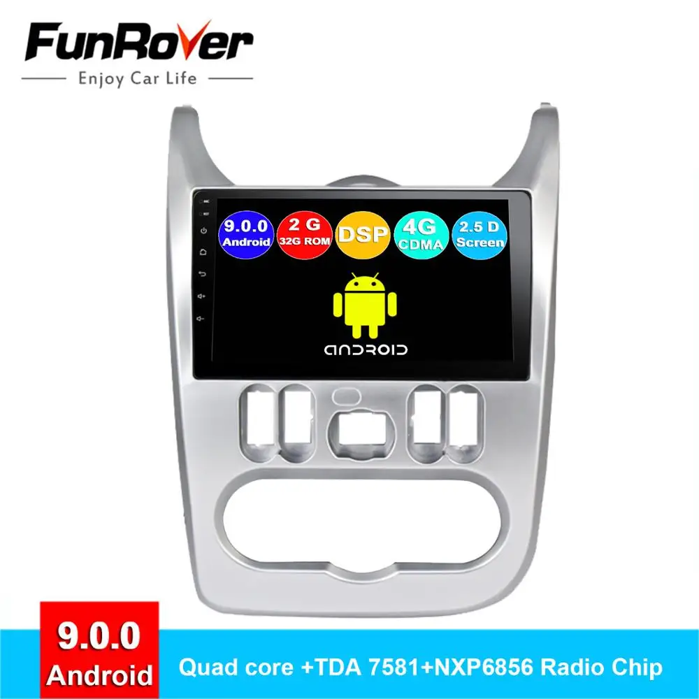 Cheap Funrover Android 9.0 2.5D+IPS car dvd player for Renault Logan 1 Sandero Lada Lergus Dacia Duster radio gap navigation stereo BT 0
