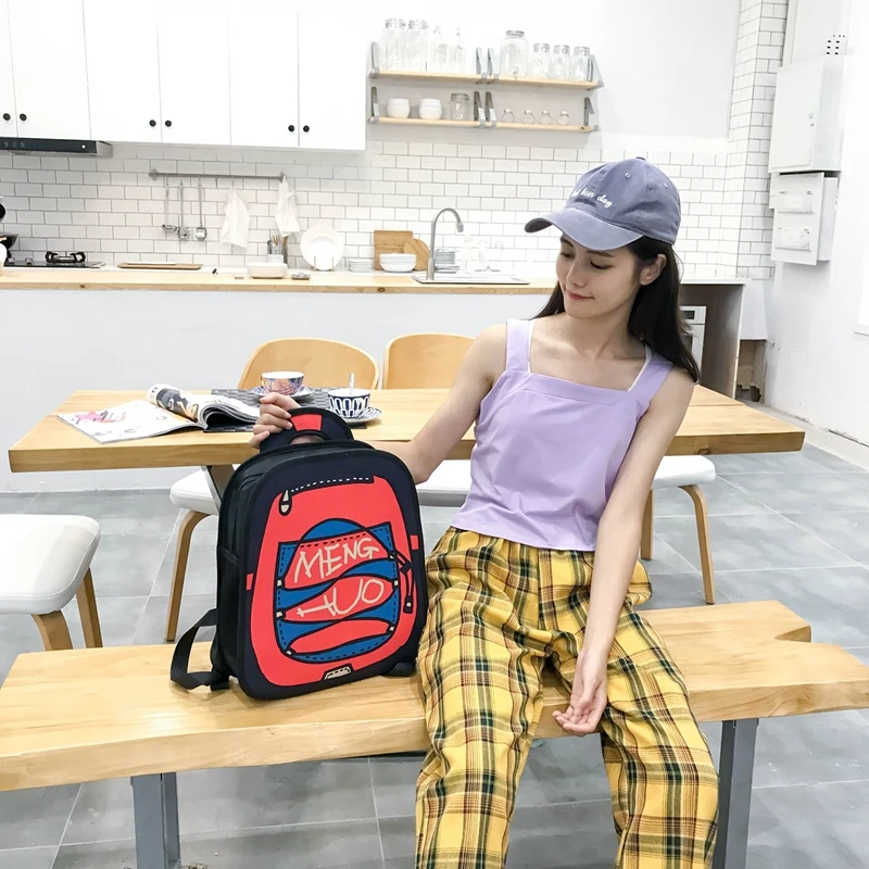 Menghuo New 3D Anime Cartoon Women Backpack School Bag Nylon 2D Style Travel Drawing Book Backpack Mochilas for Teenagers Gilrs (47)