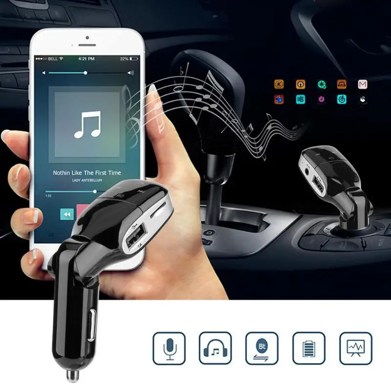  MP16 Bluetooth Car Kit FM Transmitter Aux Auto Receiver 2-Port USB USB Port Car Charger For Cell Phone