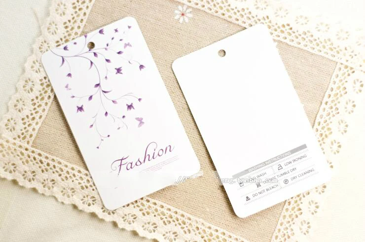 

100pcs a lot 0.37mm thickness 300g coated paper spot supply Garment Hang Tags with rope colour printing flower DIY accessories