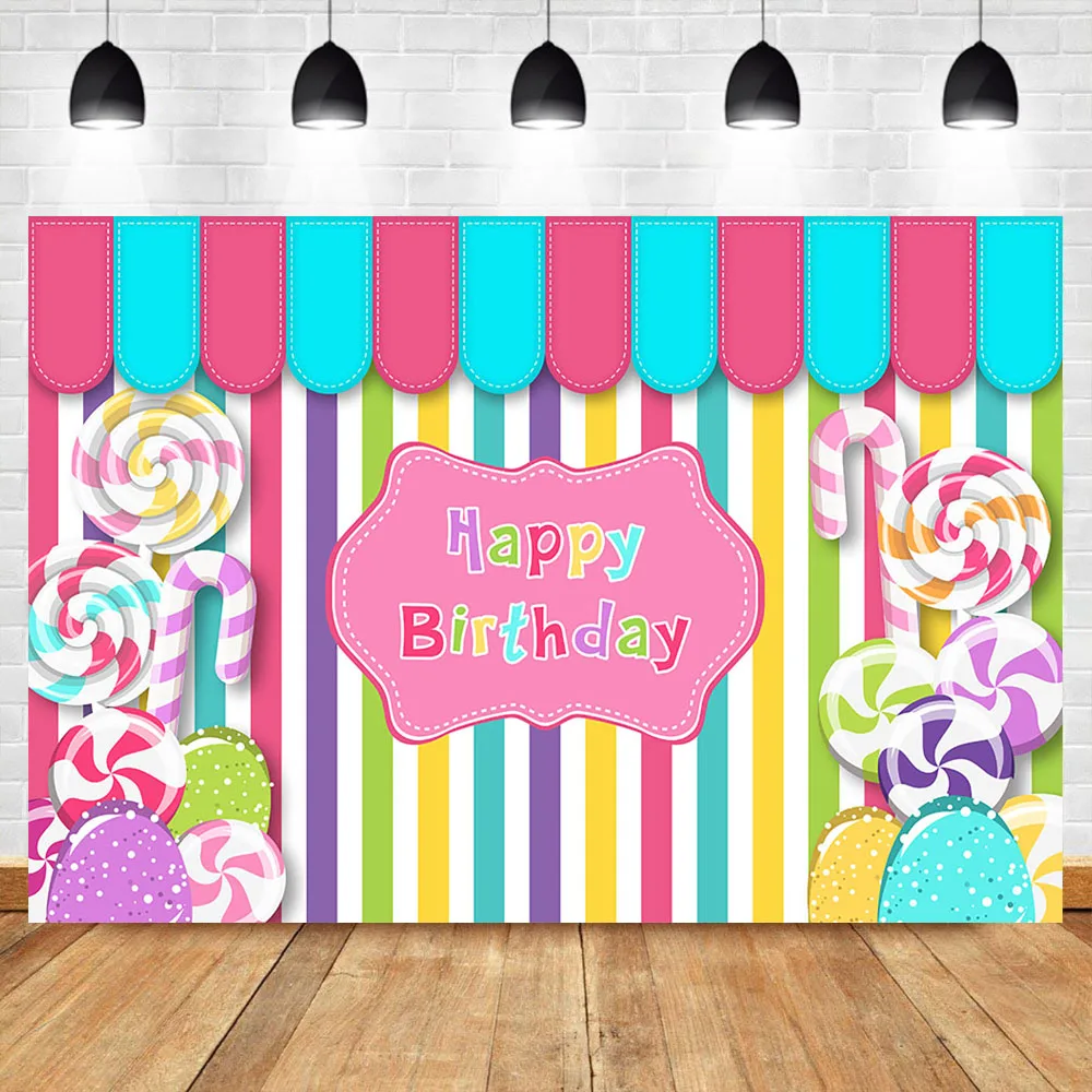 

Candy Girl Birthday Backdrop Candy Shop Colorful Stripes Birthday Banner for Girl Dessert Table Patisserie Photo Background