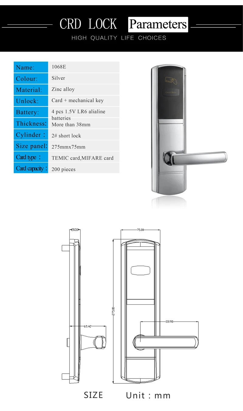 Zinc Alloy Security Digital Door Lock Intelligent RFID Card Electronic Locks For Hotel or Home Smart Entry ZAG1068