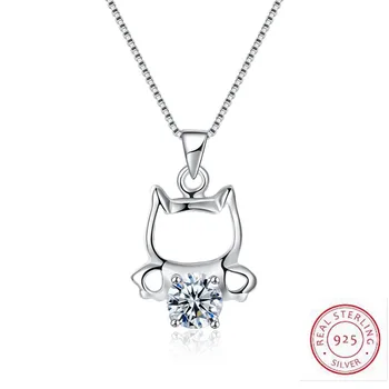 

925 sterling silver necklace chains Fashion Zircon Necklace Simple Cute Cat Necklace zircon Pendant Necklace For Engagement Gift