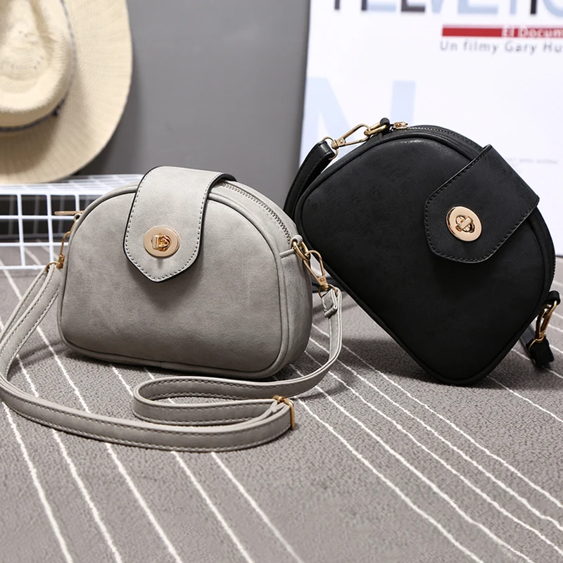 package the new spring 2019 vintage frosted small shoulder bag but round lady inclined |