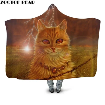 

Funny Cat Fashion Style Anime Animal 3D printing Couple Hooded Blanket Adult Bedding Soft Fleece Blankets Wearable Brand Cloak