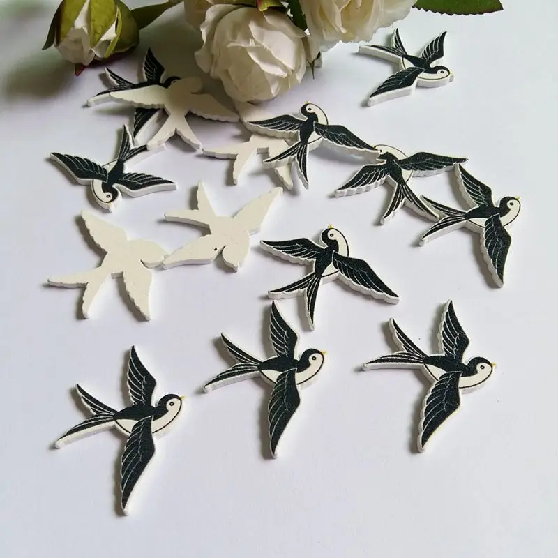 

40pcs Swallow Wood Buttons no Holes Cartoons Sewing Button Scrapbooking Embellishments for Crafts Decorative