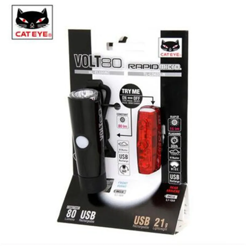 

CATEYE VOLT80+LD620 mountain bike lamp lights bicycle headlights + taillights set usb charge light Bicycle equipment