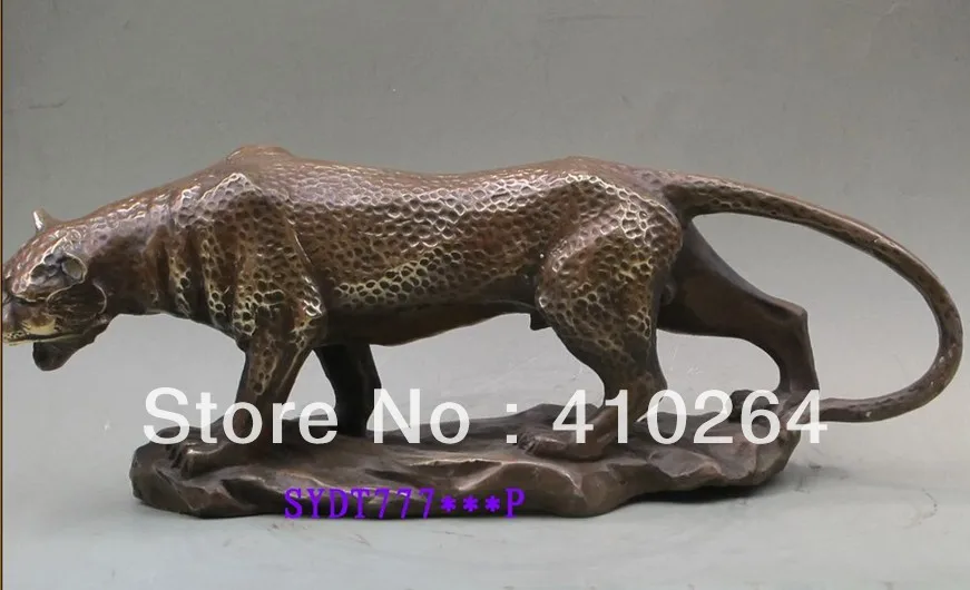 

0116P old craft ] Fast Shipping 14"Chung hua Bronze engrave large cat leopard panther puma sculpture