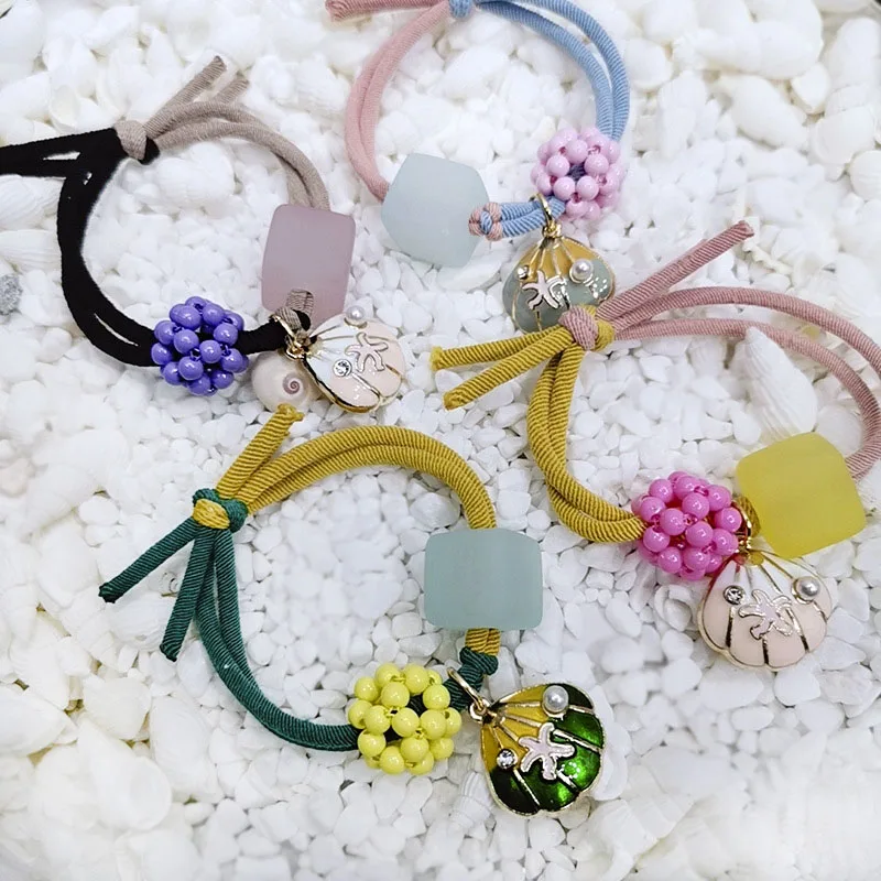 

summer Colorful Shell Hair Ponytail Beads Hair Holder Stretchy Elastic Hair band for women Hair Accessories