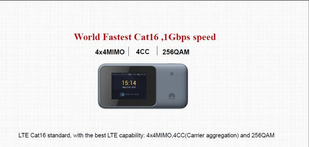 Huawei E5788u-96a 4G 4CA-LTE: B1/B3/B4/B5/B7/B8/B19/B20/B28/B38/B40/B41/B42 Cat16 1Gbmps MiFi модем Поддержка Bluetooth 4,0+ NFC