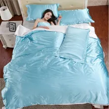 

Light blue 4pcs imitated silk bedding set solid bedcover sets bedsheet bedding set