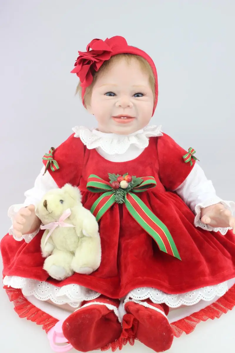 soft body silicone reborn baby dolls girls boys 55cm Christmas dress