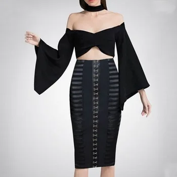 

fashion hot sale sexy club halter flare sleeve hollow out backless empire celebrity body con bandage party dresses wholesale
