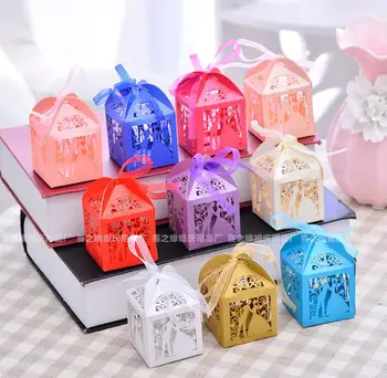 

100Pcs/set Couple Design Luxury Lase Cut Wedding Sweets Candy Gift Boxes Favors Cute Personality Chocolate Box