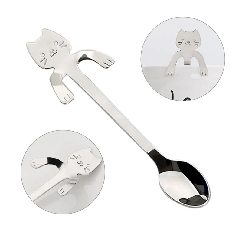 1 Piece Cute Cat Spoon Long Handle Spoons Flatware Drinking Tools