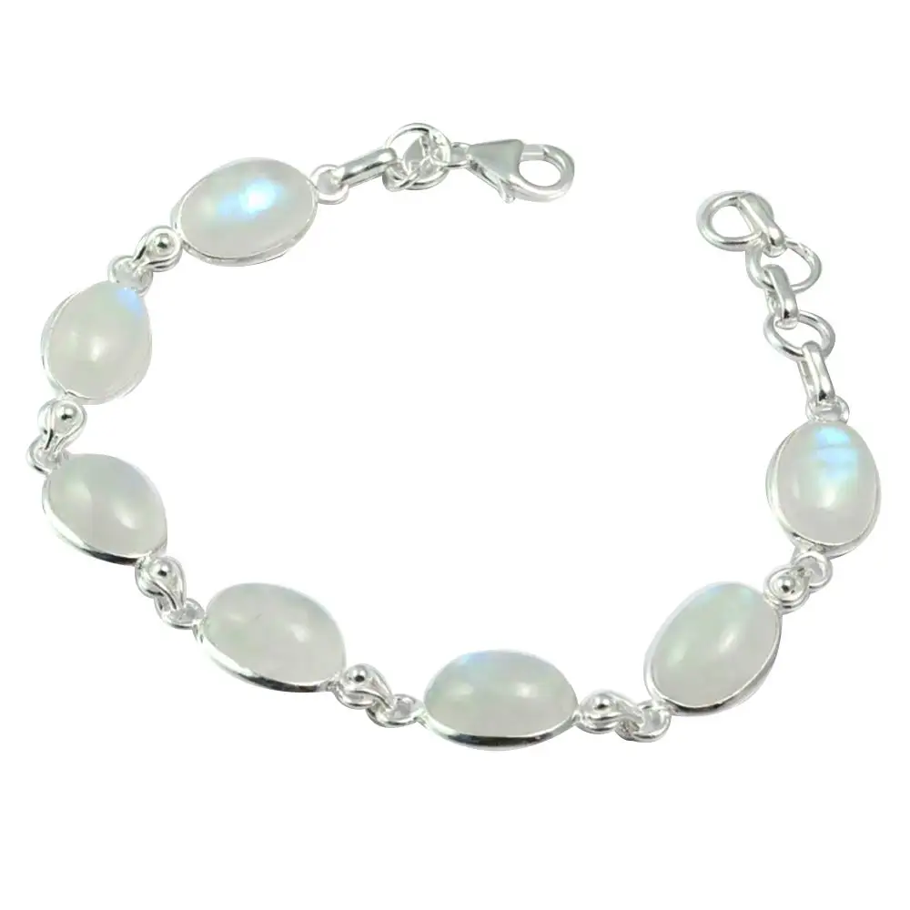 

Genuine Rainbow Moonstone Bracelet 925 Sterling Silver, 19 cm, MHBB0137