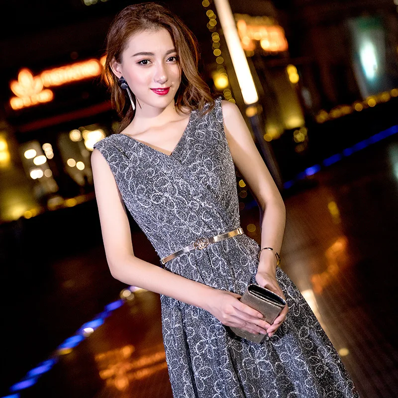 Smoke Ceinture Paillettes Tenue Color Manches Gray Col Élégantes De Robes Fête Florale Vintage V Sans Sexy Femme Robe Pour Brillant Femmes Les Longue BvwxZ7Rq