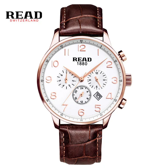 

READ Men Watch Top Brand Luxury Male Leather Waterproof Sport Quartz Chronograph Military Wrist Watch Men Clock relogio R6081