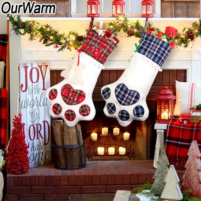 OurWarm Plaid Christmas Gift Bags Pet Dog Cat Paw Stocking Socks Xmas Tree Ornaments Stockings OurWarm Plaid Christmas Gift Bags Pet Dog Cat Paw Stocking Socks Xmas Tree Ornaments Stockings