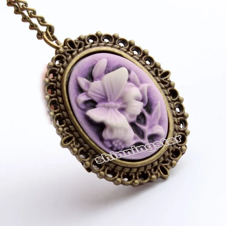 Шикарные винтажные карманные часы фиолетовые розы бронзовые Кварцевые красивые женские часы ожерелье цепочка Кулон подарки Relogio Feminino