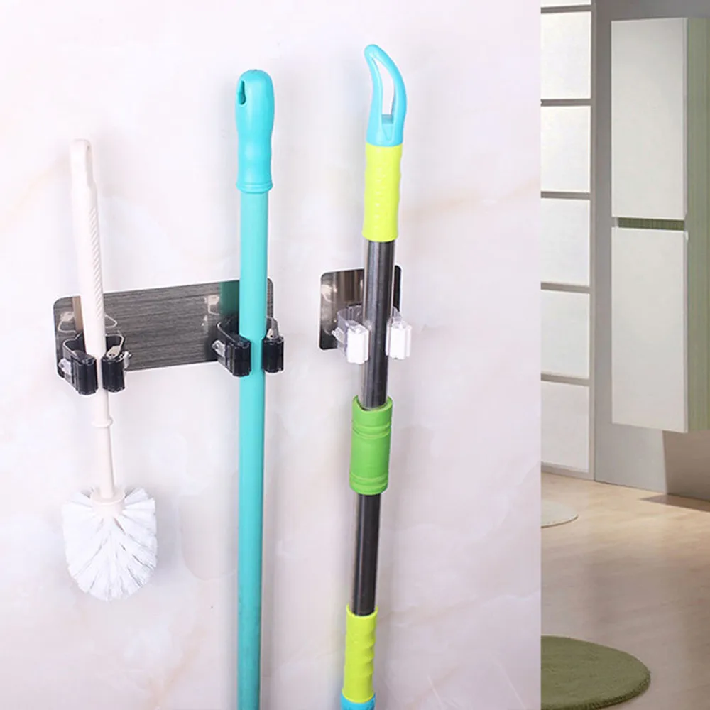 New Wall Mounted Mop Organizer Holder Hang Brush Broom Hanger Storage Rack Kitchen Tool two hanging hole Dropshipping