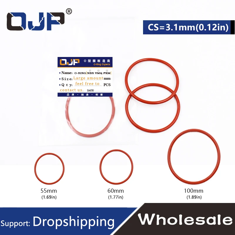 1 шт. красные силиконовые кольца из силикона/VMQ-хомут с круглым воротником для мальчиков и девочек 3,1 мм Толщина OD55/60/100 мм резиновое кольцо уплотнения силиконовая уплотнительная прокладка сантехнических шайба