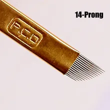 50 шт в наборе, 14-контактный Перманентный макияж лезвие ручной иглы вышивка/3D брови татуировки