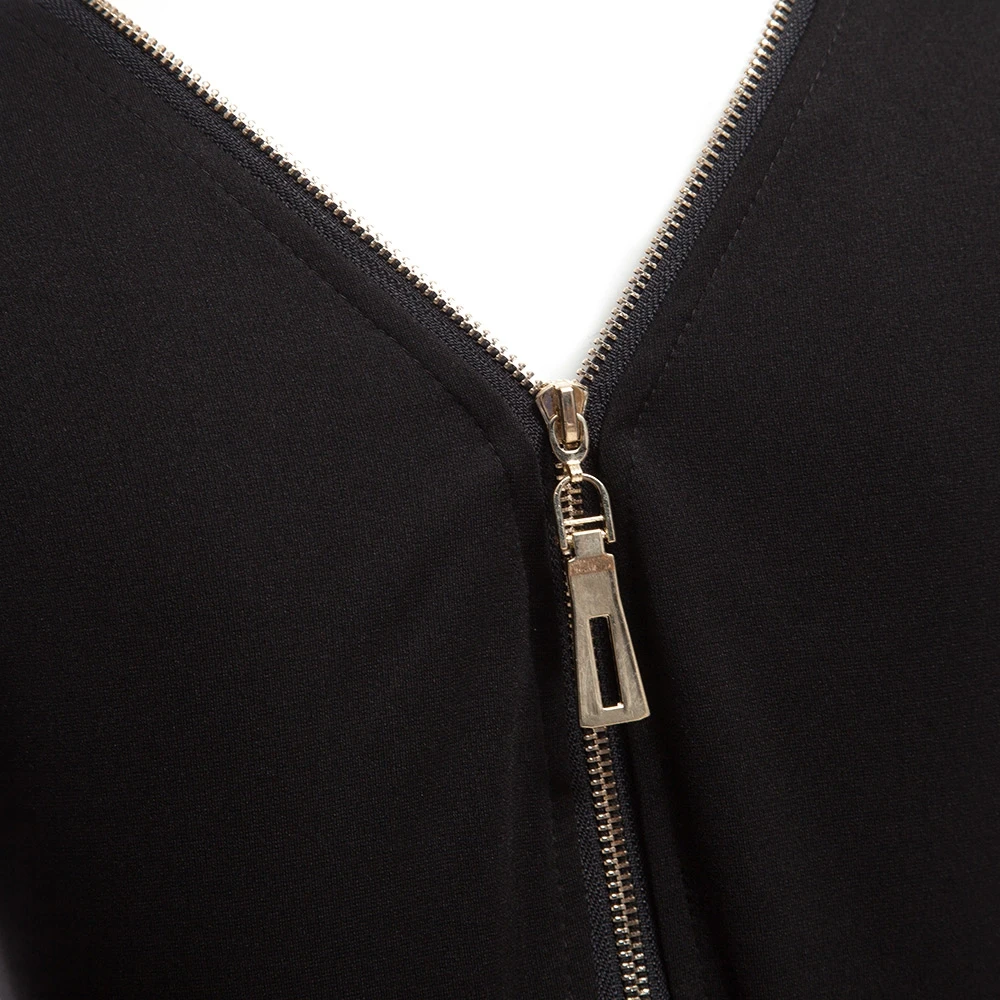 VESTLINDA Bodycon Sheath Dress Little Black Long Sleeve Party Dresses Women Back Full Zipper Robe Sexy Femme Pencil Tight Dress 5