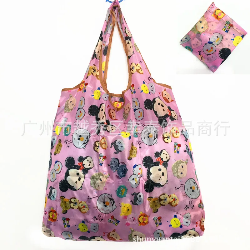 

Disney cartoon folding shopping bag Mickey mouse bag storage High capacity green tote bag hand girl shoulder