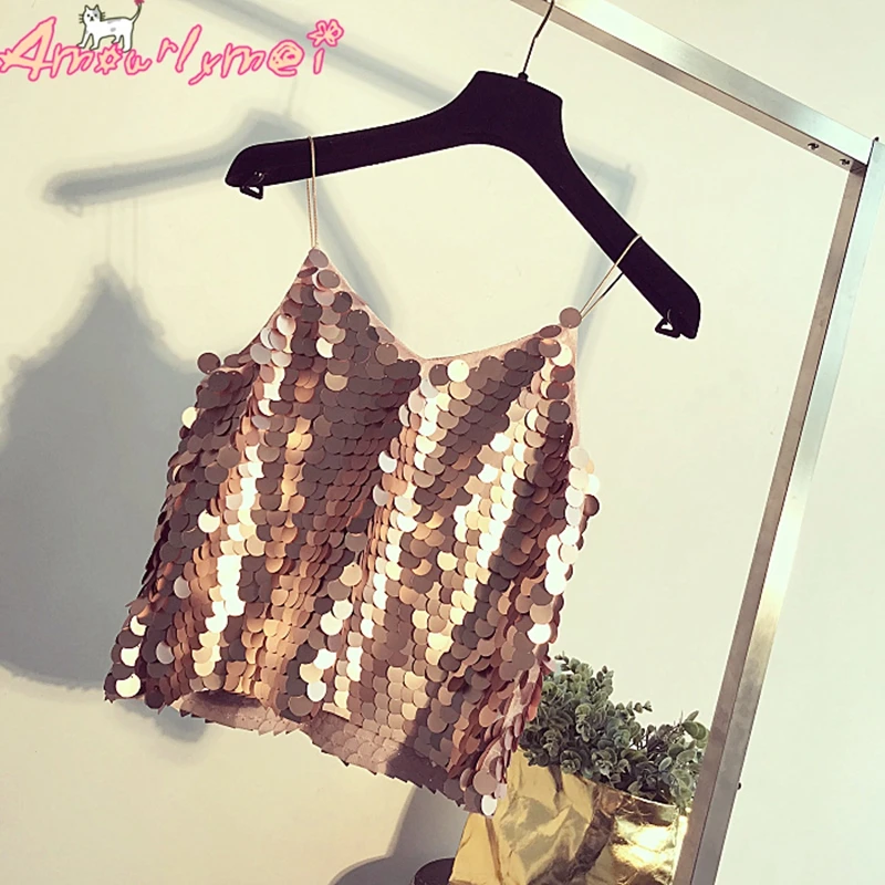 Sequin Cami сексуальный укороченный топ, летний женский топ на бретельках, тонкий топ с открытой спиной, Обрезанные Топы