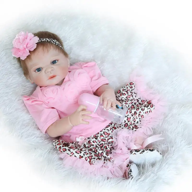 

NPK Doll 56 CM Soft Silicone Doll Reborn Alive Girl shower Dolls Lifelike toddler simulation Toys With Magnet pacifier Kids Gift