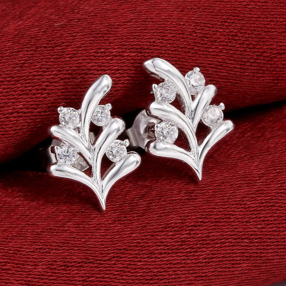 infinity leaf design earrings studs women wedding engagement jewelry silver plated white earrings cz diamond embroidery jewel DNE0307 (5)