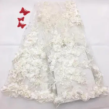 

Nigerian Lace Fabric 2019 High Quality Lace 3d Lace Fabric Wedding White African With Sequins Nigerian French Lace Fabric YYZ320
