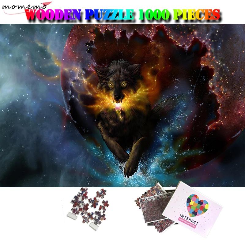 

MOMEMO Wolf Jigsaw Puzzle Adults 1000 Pcs Wooden Puzzle Toys 1000 Pieces Relax Brain Puzzle Games Wooden Puzzles Home Decoration