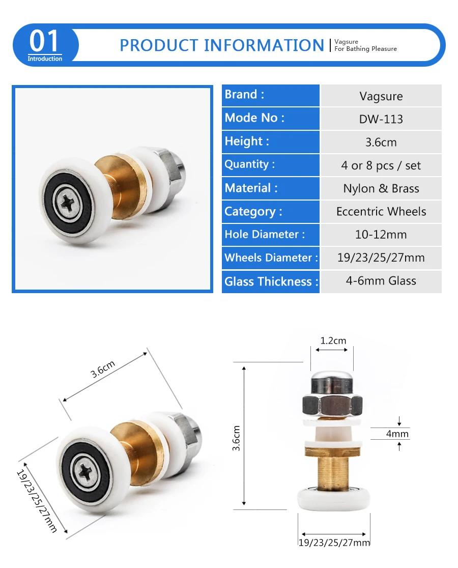 Комплект из 4 предметов-8 шт./компл. 19/23/25/27 мм латунь нейлоновый кошелек с одной пристрастности бегун колеса шкив ролики двери раздвижные двери аксессуары для душевой кабины