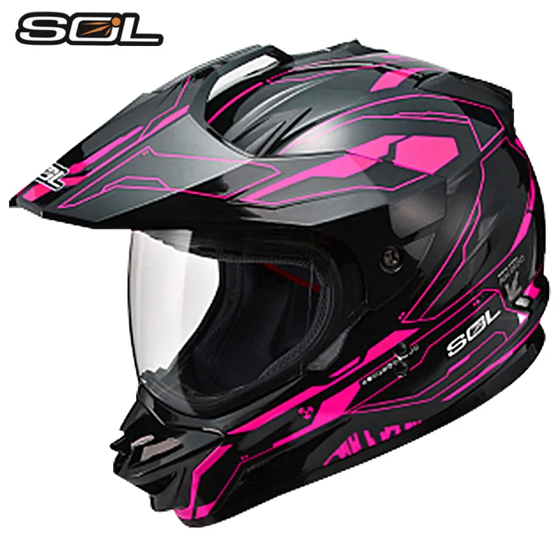 SOL SS-1 moto cross moto rcycle шлем шоссе бег беговые мото rbike гоночный шлем с внутренним солнцезащитным объективом ATV moto шлемы - Цвет: Black Pink