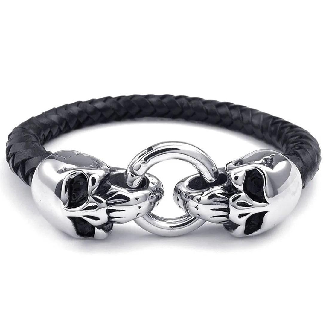font b Jewelry b font Men s Bracelet Braided Gothic Skull Cuff Leather Stainless Steel