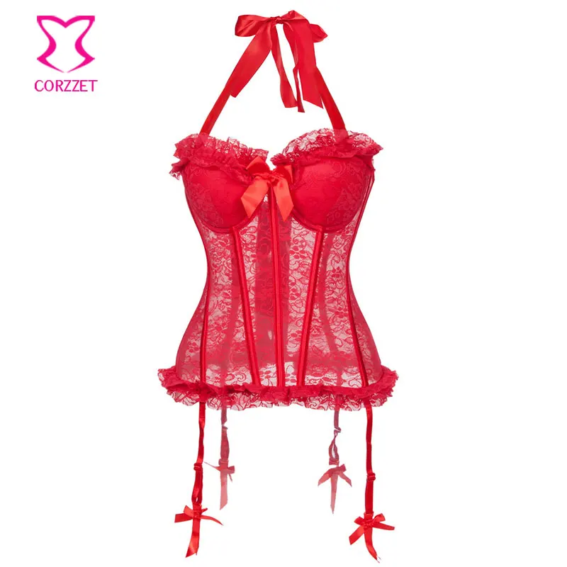 rommel binding deugd Red Transparent Floral Lace Halter Padded Bra Corset Bustier Lingerie Sexy  Hot Erotic Underwear Plus Size Corsets And Bustiers - Bustiers & Corsets -  AliExpress