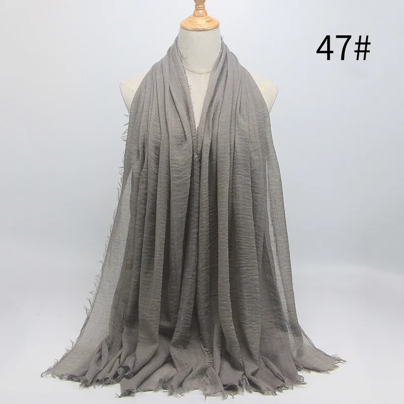 Модный простой хлопковый шарф с бахромой, Женский мягкий однотонный шарф в кашне, шаль из пашмины, мусульманский шарф, хиджабы, палантины - Цвет: 47