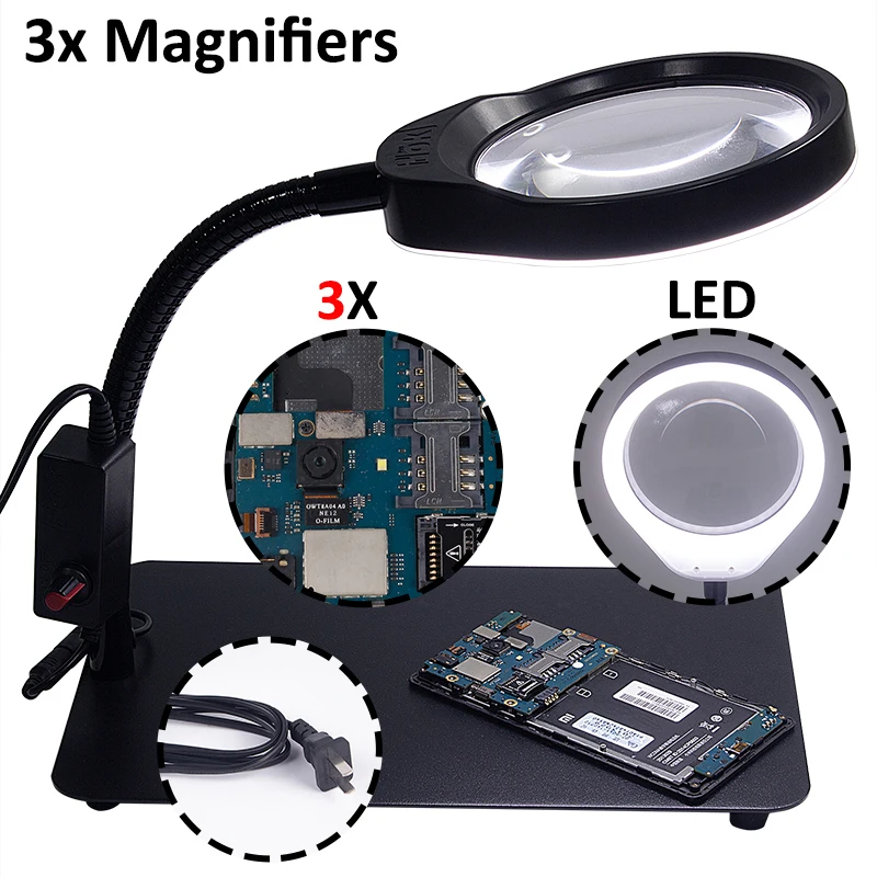 

3X Cell Magnifying glass led magnification repair table lamp magnifier glasses with illumination for dental jewelers loupes