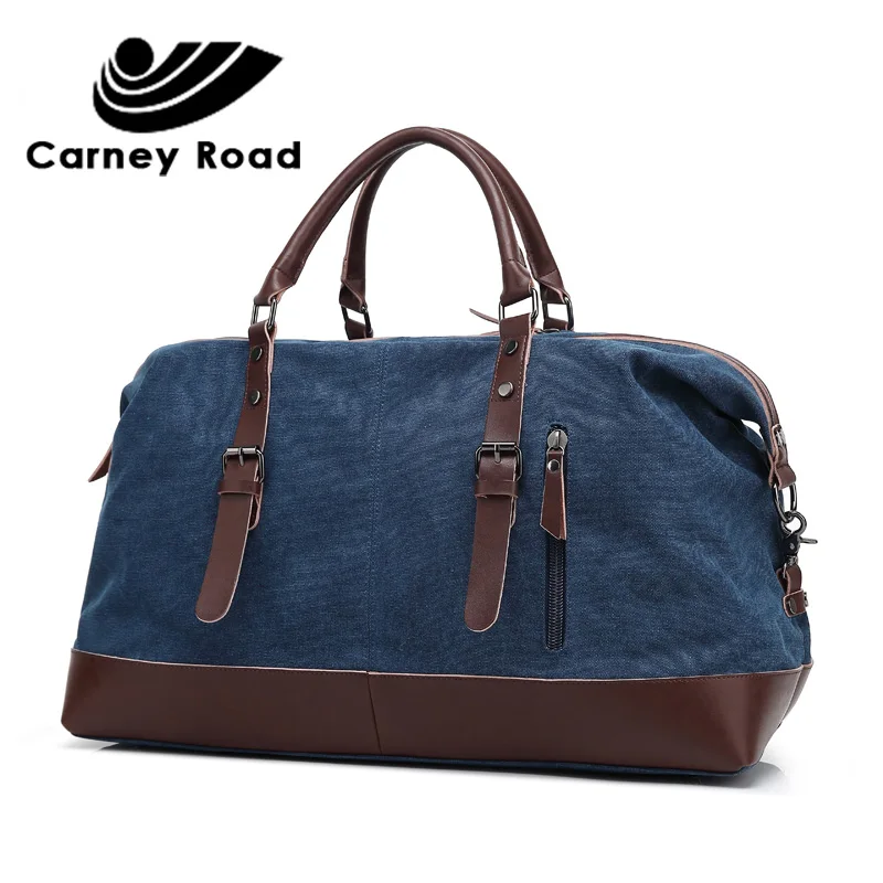 Carney road высокое качество холст кожа для мужчин дорожные сумки Carry on чемодан сумки большой ёмкость выходные сумка ночь - Цвет: Синий