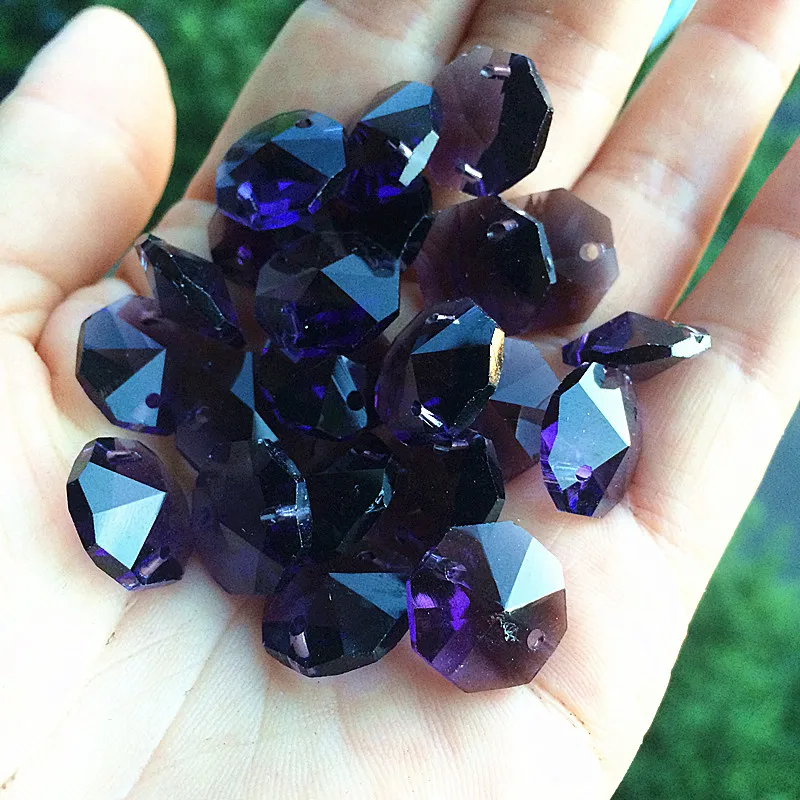 2000pcs/lot 14MM Violet Crystal glass Octagon Beads In 2 holes Chandelier crystal Hanging pendants crystal curtain accessories