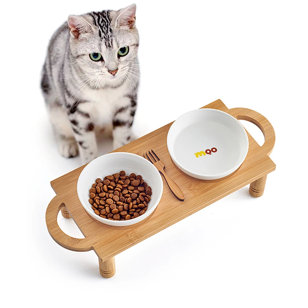 pet cat Dog Stand Bowl two Ceramics Bowls Dogs drinking water food bowl