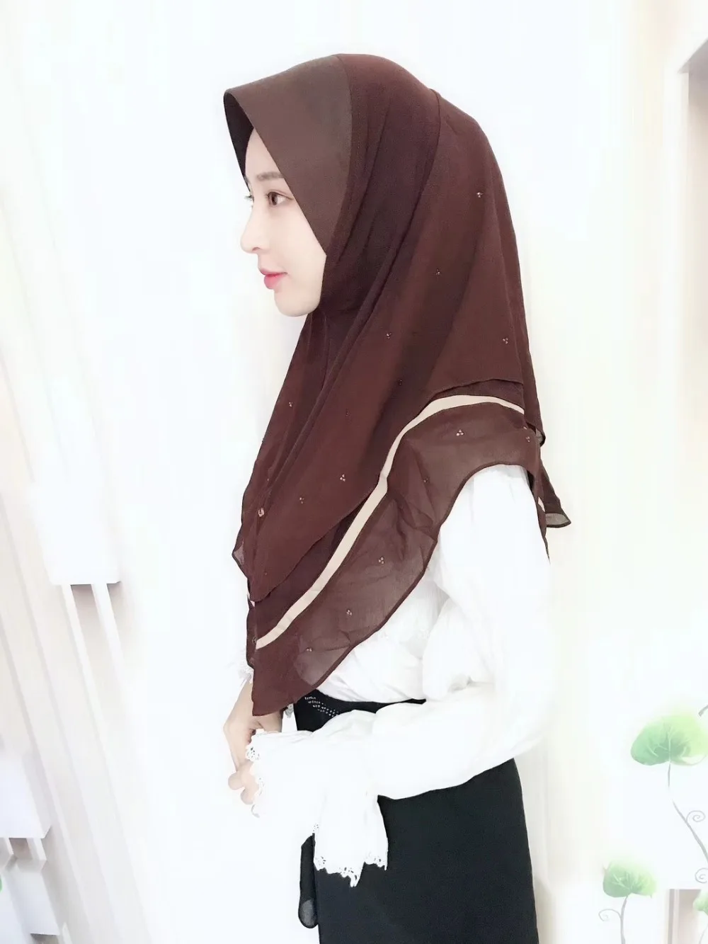 Мусульманские мгновенные обертывания Малайзия L 75D толстый Жемчуг шифон горячей фиксации горный хрусталь дизайн удобный один кусок хиджаб длинные 78 см для женщин